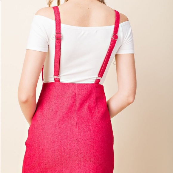 Red Overall Dress - Picture 3 of 4